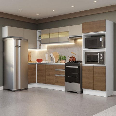 Armário de Cozinha Completa de Canto 100% Mdf 447cm Branco/rustic/crema Smart Madesa 01 Branco/