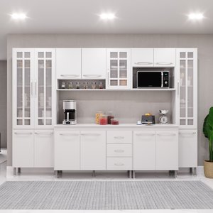 Cozinha Modulada Completa Fidelitá Viena 6 Peças 295cm 15 Portas 3 Gavetas com Tampo