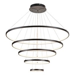 Lustre Pendente Moderno Dourado 5 Aneis Arcos 100cm Pé Direito Duplo Preto Bivolt Equipe Led - 1