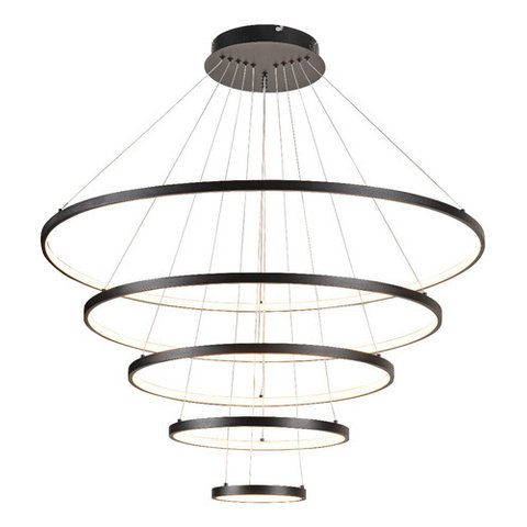 Lustre Pendente Moderno Dourado 5 Aneis Arcos 100cm Pé Direito Duplo Preto Bivolt Equipe Led