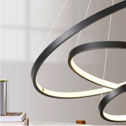 Lustre Pendente Moderno Dourado 5 Aneis Arcos 100cm Pé Direito Duplo Preto Bivolt Equipe Led - 2