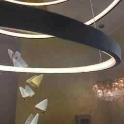 Lustre Pendente Moderno Dourado 5 Aneis Arcos 100cm Pé Direito Duplo Preto Bivolt Equipe Led - 11