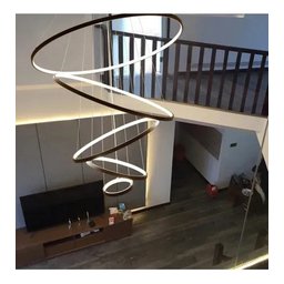 Lustre Pendente Moderno Dourado 5 Aneis Arcos 100cm Pé Direito Duplo Preto Bivolt Equipe Led - 10