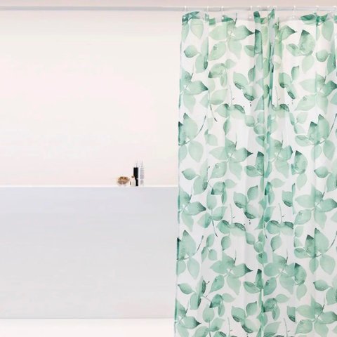 Cortina para Box Banheiro Antimofo Poliéster 198x180cm - Folhagem Verde