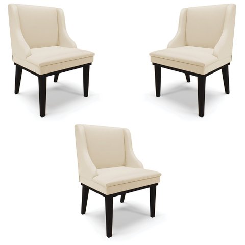Kit 3 Cadeiras Decorativas Sala de Jantar Base Fixa de Madeira Firenze PU Bege/Preto G19 - Gran Belo