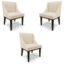 Ver imagem 1 de Kit 3 Cadeiras Decorativas Sala de Jantar Base Fixa de Madeira Firenze PU Bege/Preto G19 - Gran Belo
