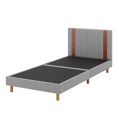 Base Box com Cabeceira Cama Solteiro Cor Cinza Quarto 188x88x24 Cal Móveis