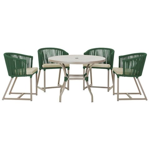 Mesa com 4 Cadeiras e Noronha Estofado 7 Trama Original Verde