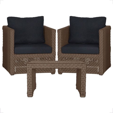 Mesa Centro e 2 Poltronas Madri Corda Náutica Estofado 12 Trama Original
