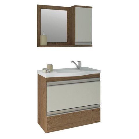 Gabinete de Banheiro com Cuba e Espelheira Grecia 65cm Amendoa/off White - Mgm