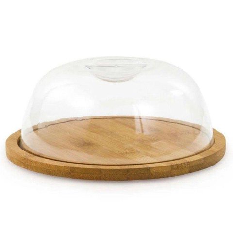 Porta Queijo Bambu com Tampa Acrílico 19 Cm