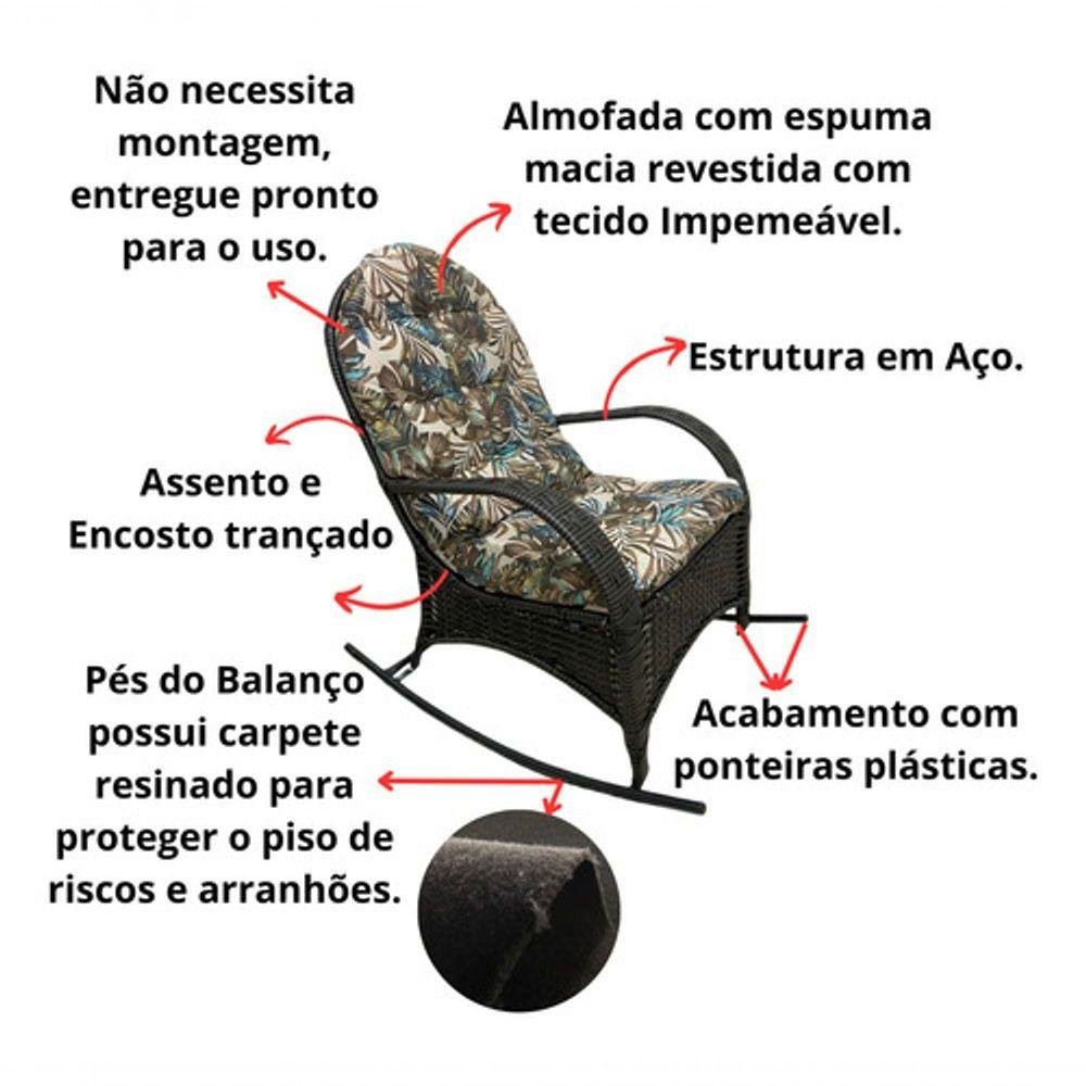 Cadeira Balanço Poltrona Descanso com Almofada Ergonômica Floral Azul - 3