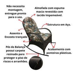 Cadeira Balanço Poltrona Descanso com Almofada Ergonômica Floral Azul - 3