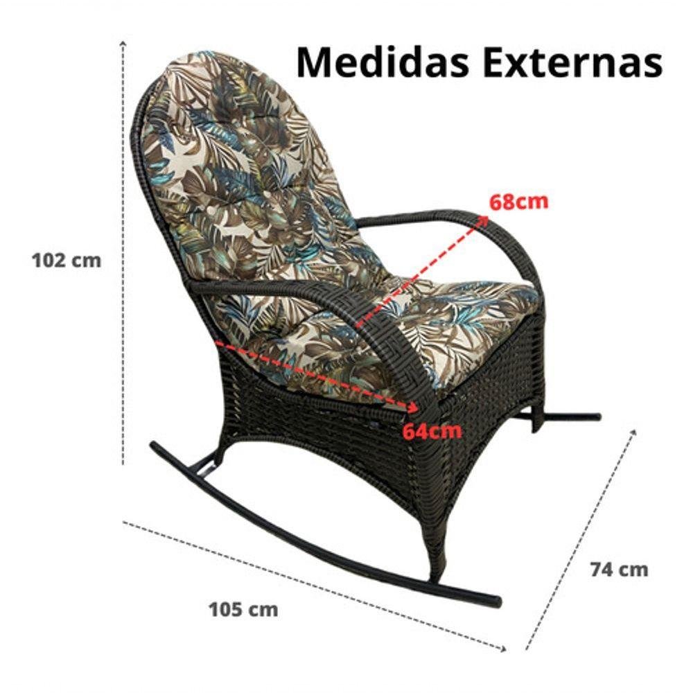 Cadeira Balanço Poltrona Descanso com Almofada Ergonômica Floral Azul - 2