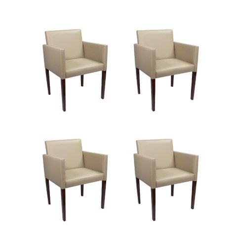 Kit 4 Poltronas Nina Executiva Retrô Tecido Sintético para Sala de Recepção Escritório - Bege