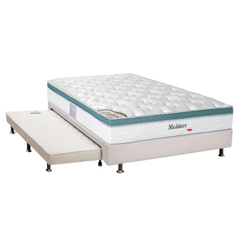 Cama Box c/Auxiliar Casal: Colchão Herval MasterPocket Meditare + Base CRC Courano Branco(138x188)