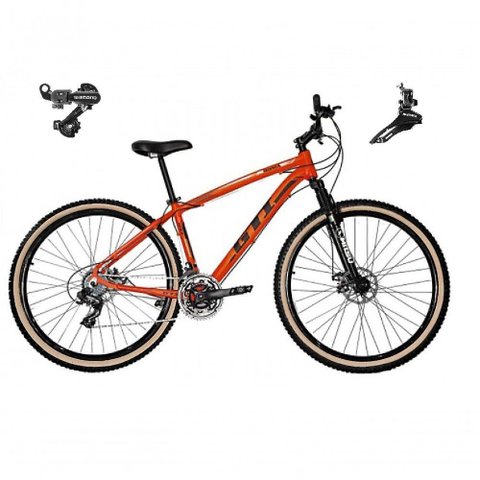 Bicicleta Aro 29 Gti Roma Alumínio 21v Câmbios Shimano Freio a Disco C- Pneu Faixa Bege Laranja 15