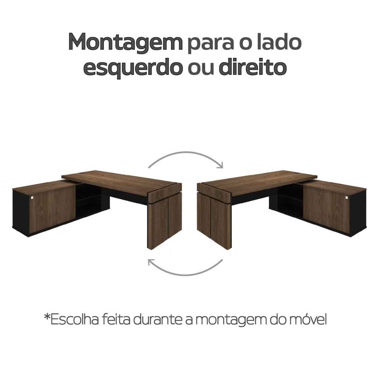 Mesa para Escritório em L com Tomada 2 Gavetas Tamburato Connect - Charuto/preto - 4