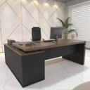 Ver imagem 1 de Mesa para Escritório em L com Tomada 2 Gavetas Tamburato Connect - Charuto/preto