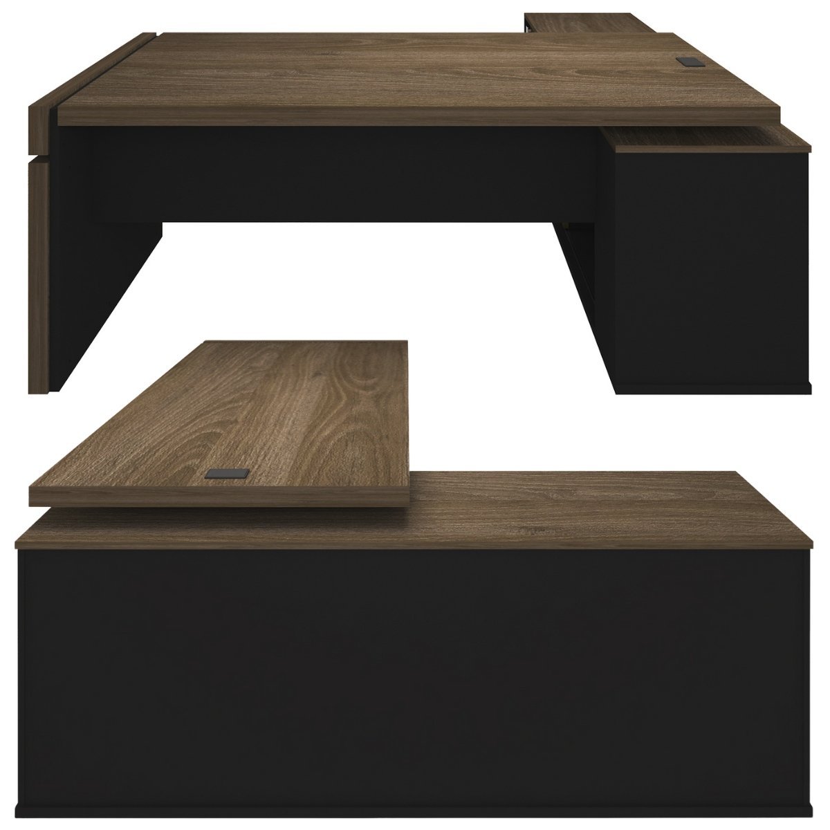 Mesa para Escritório em L com Tomada 2 Gavetas Tamburato Connect - Charuto/preto - 7