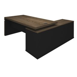 Mesa para Escritório em L com Tomada 2 Gavetas Tamburato Connect - Charuto/preto - 8