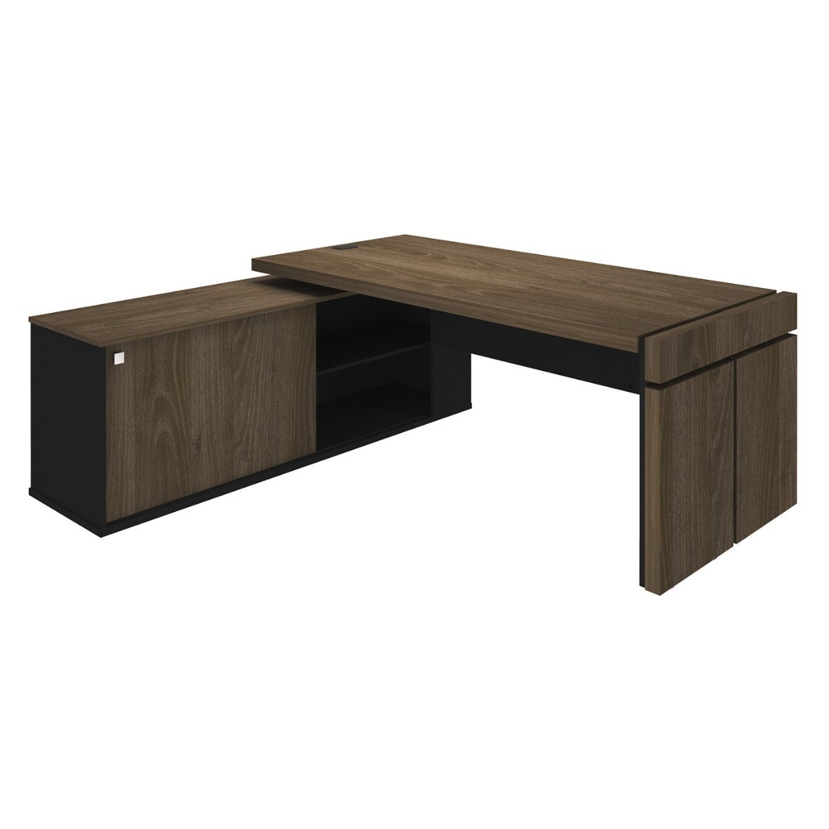 Mesa para Escritório em L com Tomada 2 Gavetas Tamburato Connect - Charuto/preto - 11