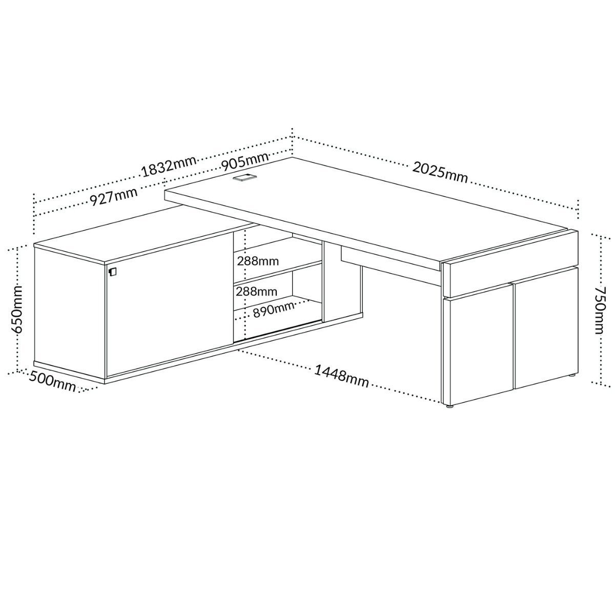 Mesa para Escritório em L com Tomada 2 Gavetas Tamburato Connect - Charuto/preto - 2