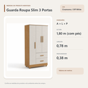 Ver imagem 4 de Guarda Roupa Slim 3 Portas 2 Gavetas Cinamomo Off White Formimóveis