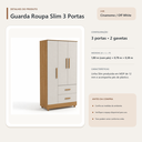 Ver imagem 5 de Guarda Roupa Slim 3 Portas 2 Gavetas Cinamomo Off White Formimóveis