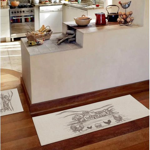 Jogo Tapete Natural Algodão Antiderrapante 3pç Fazendinha Marrom Fastlar Jogo de Tapetes