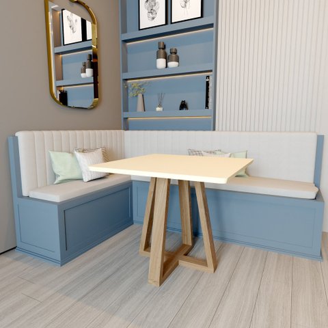 Mesa Quadrada Jantar 90cm Manu Off White Base Madeira Maciça