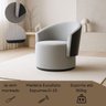Poltrona Liz Orgânica Redonda para Sala Elegante Bouclé Cinza e Corino Preto - 8