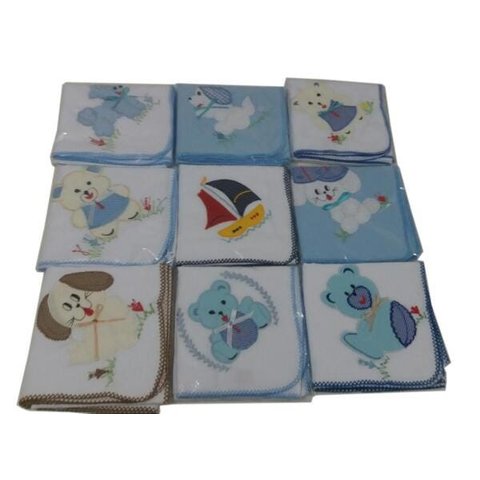 Kit 3 Cueiro Bordado 2 Toalha Com Forro 10 Fralda Menino