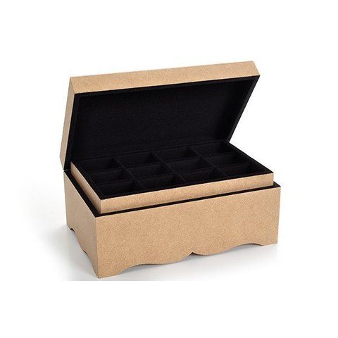 Porta Joia e Biju Colonial 2 Bandejas Flocado em Preto. Josely Flocados