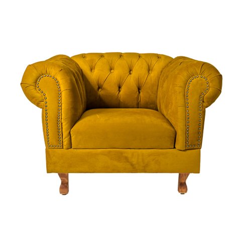 Poltrona Chesterfield Elisabeth Capitone Suede Amarelo Decorativa / Sala, Tv, Estar, Recepção