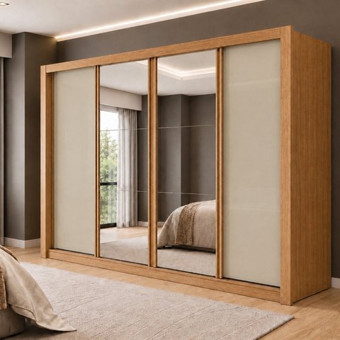 Guarda Roupa Casal com Espelho 4 Portas de Correr e 4 Gavetas 279,3cm Premium Jade