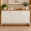Ver imagem 2 de Buffet para Sala 3 Portas Aparador Moderno com Prateleiras 135 cm Berlin - Off White/Naturale