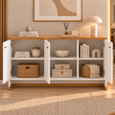 Ver imagem 3 de Buffet para Sala 3 Portas Aparador Moderno com Prateleiras 135 cm Berlin - Off White/Naturale