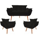 Ver imagem 1 de Kit Namoradeira + 2 Poltronas Decorativa Opala Suede Preto - Twdecora