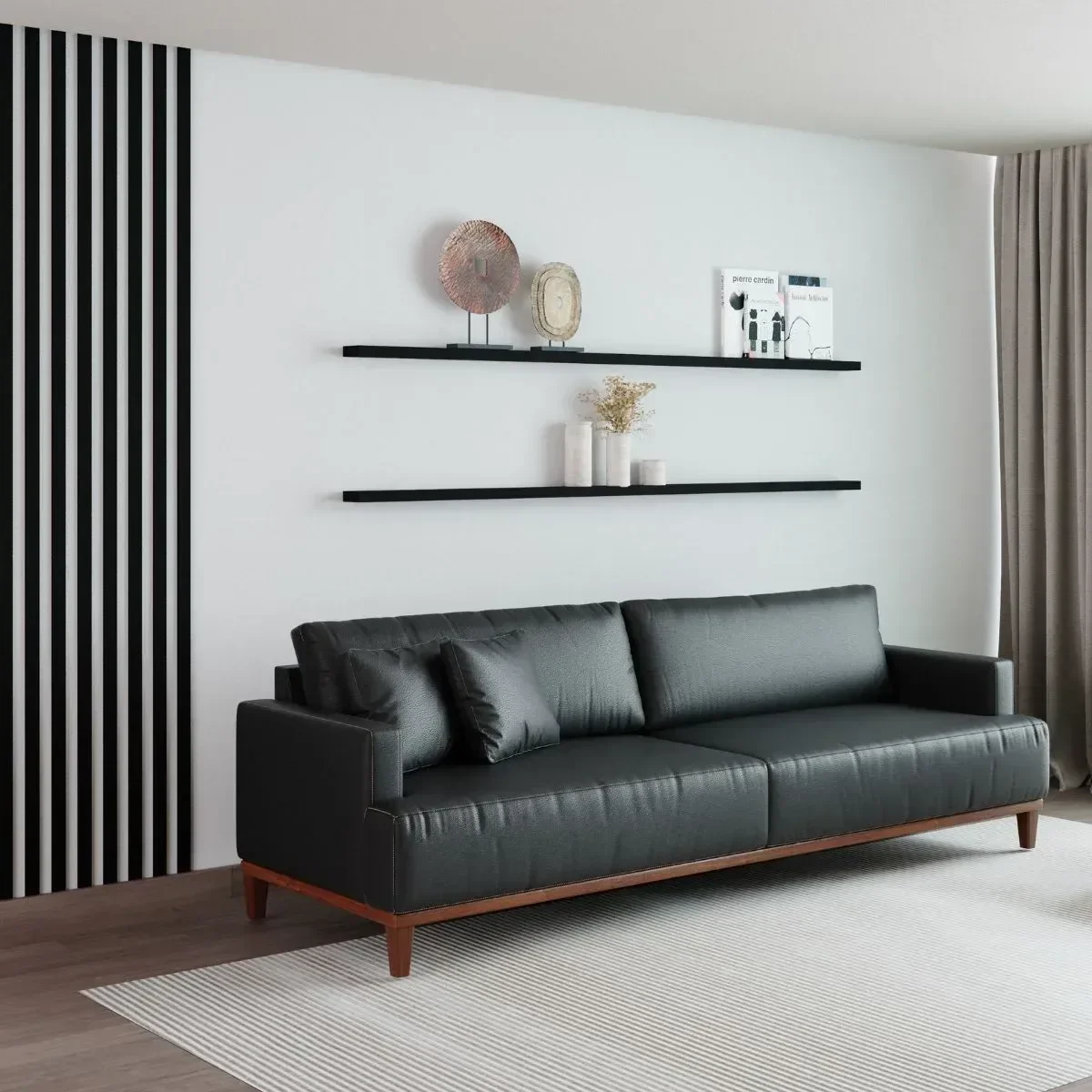 Ver imagem 2 de Sofá 3 Lugares Living Fixo Doha 1,80m em Couro:preto