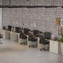 Ver mais imagens de Conjunto de Escritório Smart 4 Livreiro 2 Buffet e 5 Mesas 90cm - Off White e Cedro