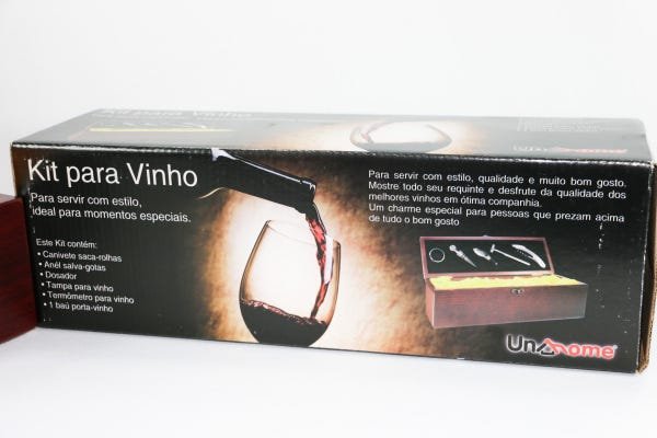 Kit Porta Vinho Luxo 5 Acessórios Inox e Caixa De Madeira - 5