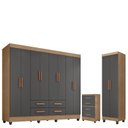 Ver imagem 1 de Guarda Roupa Casal Porto Com cômoda Lite 4 Gavetas E armário Multiuso Lite Nature Cinza – Móveis Leã