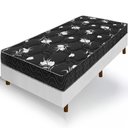 Ver imagem 1 de Cama Box Branca + Colchão Solteiro King Castelar Preto Espuma D33 Bordado 96x203x57cm