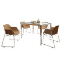 Ver imagem 2 de Conjunto Sala de Jantar 4 Lugares Retangular Tampo de Vidro 120x85cm Mesa Smart com Cadeiras Lodelô Branco/Serragem/Cromado