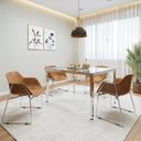 Ver imagem 1 de Conjunto Sala de Jantar 4 Lugares Retangular Tampo de Vidro 120x85cm Mesa Smart com Cadeiras Lodelô Branco/Serragem/Cromado