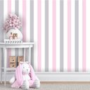 Ver imagem 2 de Papel de Parede Listrado Cinza, Rosa e Branco - 1,50x0,50m