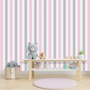 Ver imagem 3 de Papel de Parede Listrado Cinza, Rosa e Branco - 1,50x0,50m