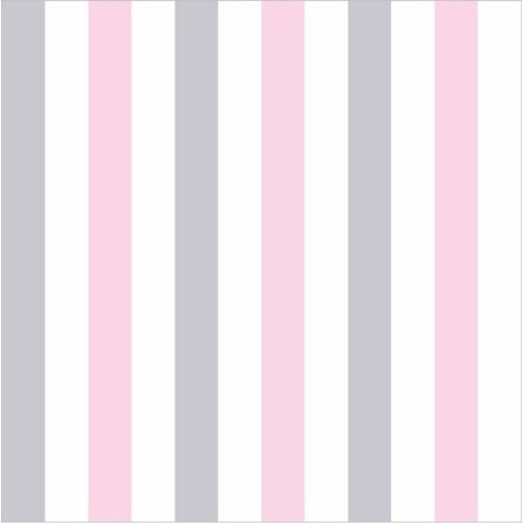 Papel de Parede Listrado Cinza, Rosa e Branco - 1,50x0,50m
