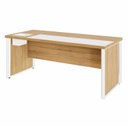 Ver imagem 2 de Mesa Executiva para Escritório Diretor com Caixa de Tomadas Porta Objetos 200cm Corporate Macadâmia E Branco